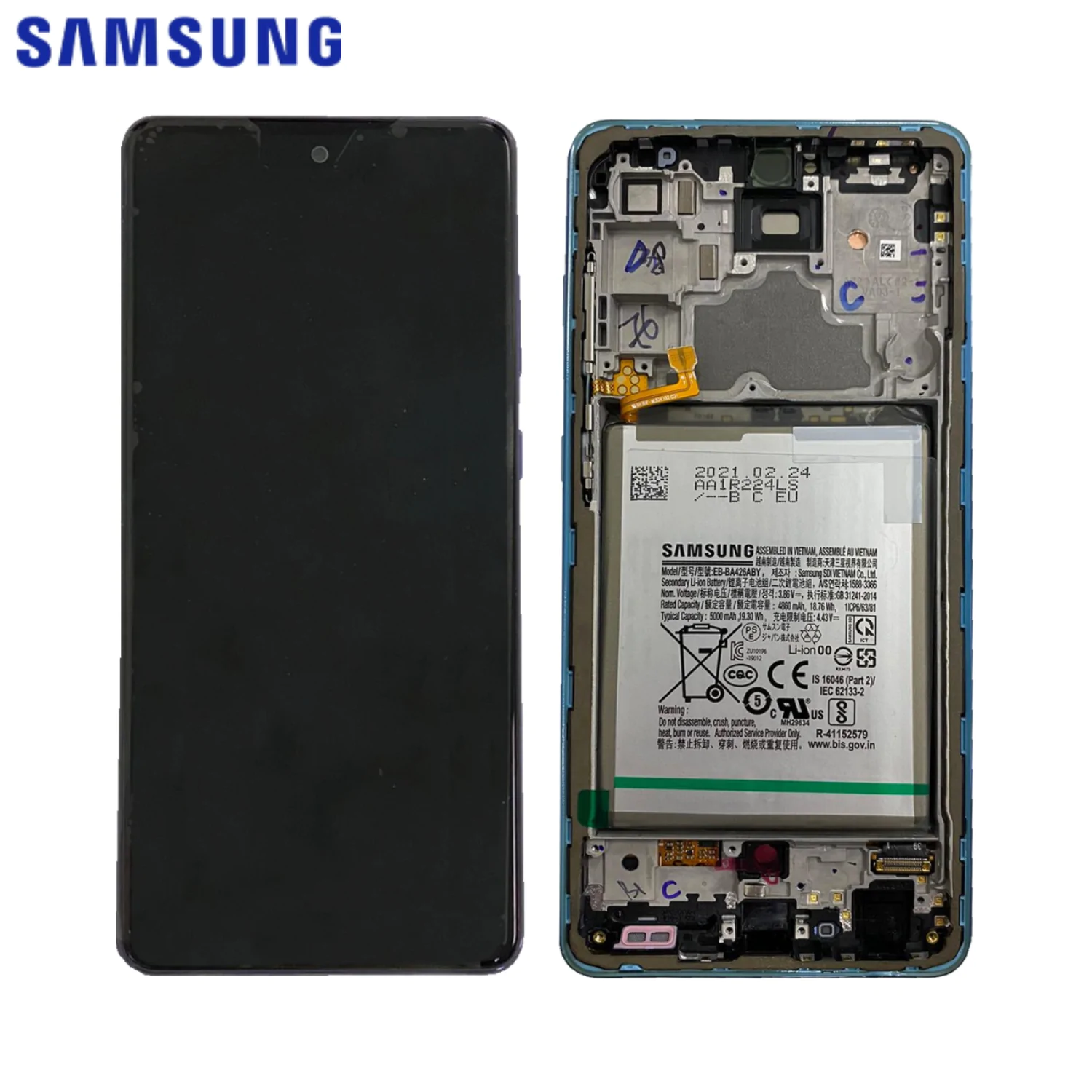 Bloc Complet Assemblé Original Samsung Galaxy A72 4G A725 / Galaxy A72 5G A726 GH82-25541B GH82-25542B Awesome Blue