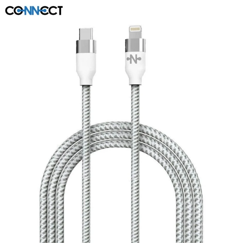Câble Data Type-C vers Lightning CONNECT MC-CLB7 Nylon Tressé (2m) Blanc