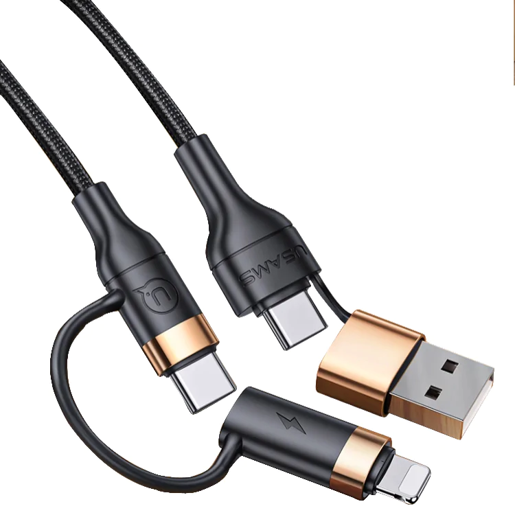 Câble Data Multi Usams US-SJ483 U62 USB + Type-C vers Type-C + Lightning PD 3A (1.2m) Noir