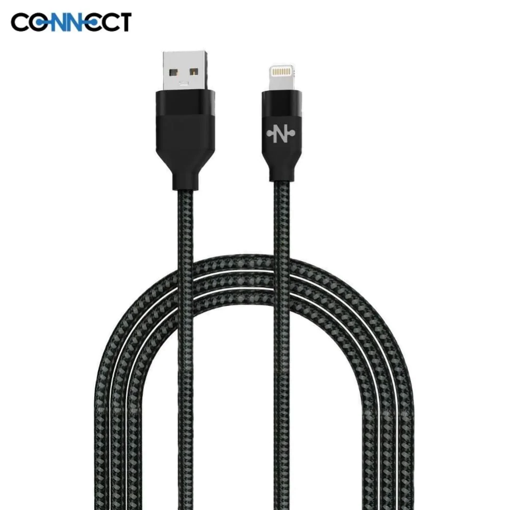 Câble Data USB vers Lightning CONNECT MC-CLN4 Nylon Tressé (1m) Noir