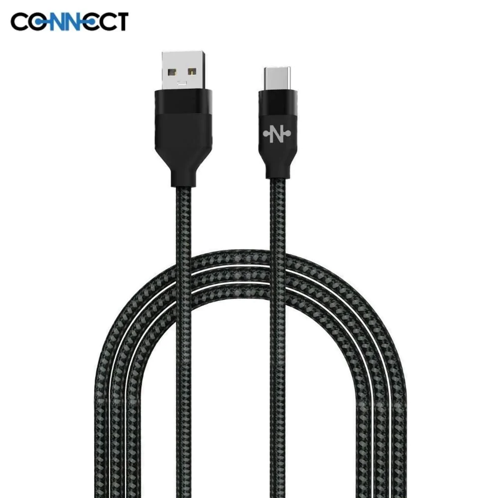 Câble Data USB vers Type-C CONNECT MC-CCN4 Nylon Tressé (1m) Noir