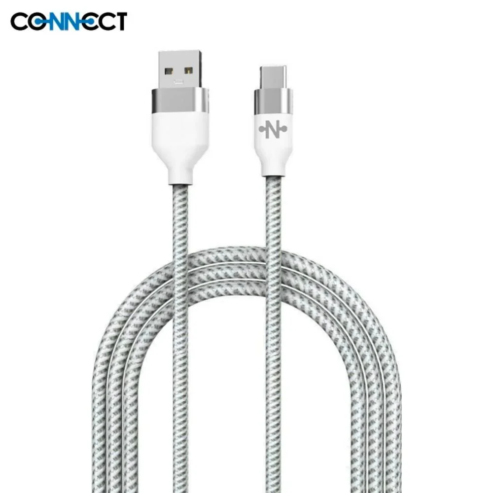Câble Data USB vers Type-C CONNECT MC-CCB8 Nylon Tressé (2m) Blanc