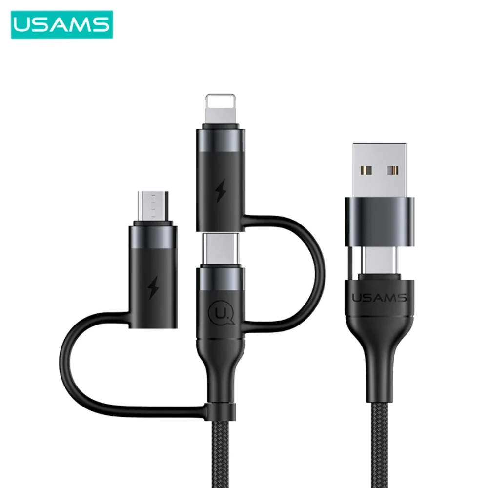Câble Data Multi Usams US-SJ547 U62 USB + Type-C vers Lightning + Type-C + MicroUSB 60W (1.2m) Noir
