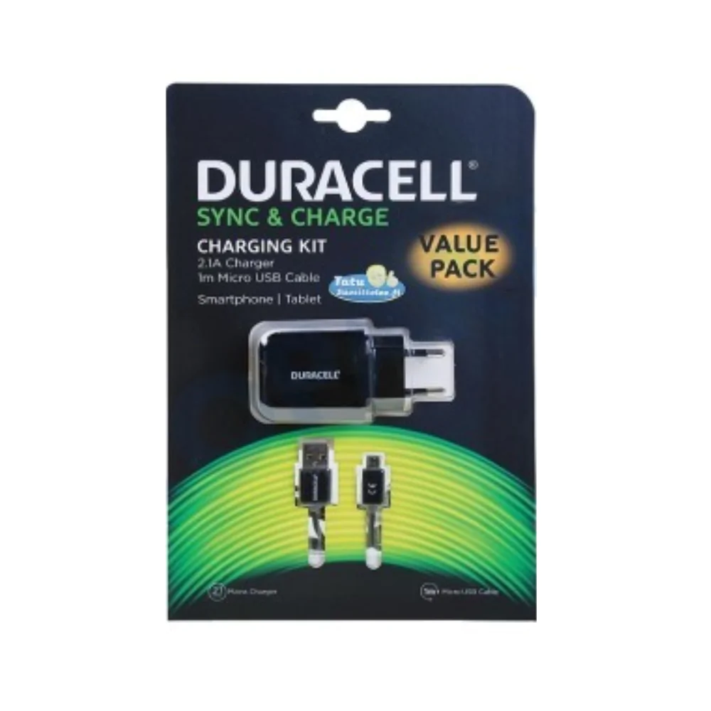 Chargeur Secteur USB DURACELL 2.1A 1M MicroUSB Noir