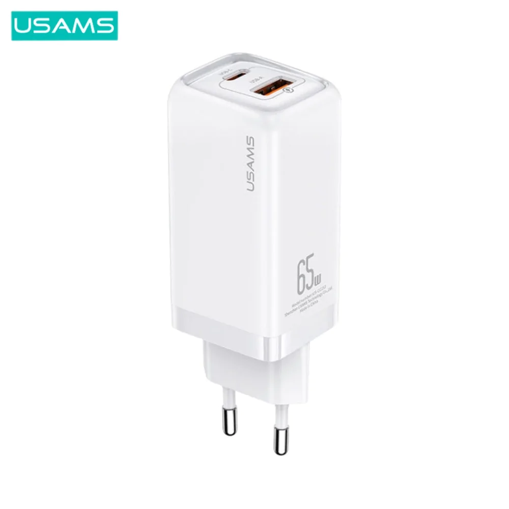 Chargeur Secteur Multi Usams US-CC153 T47 65W Super Si Fast Charger (USB + Type-C) Blanc