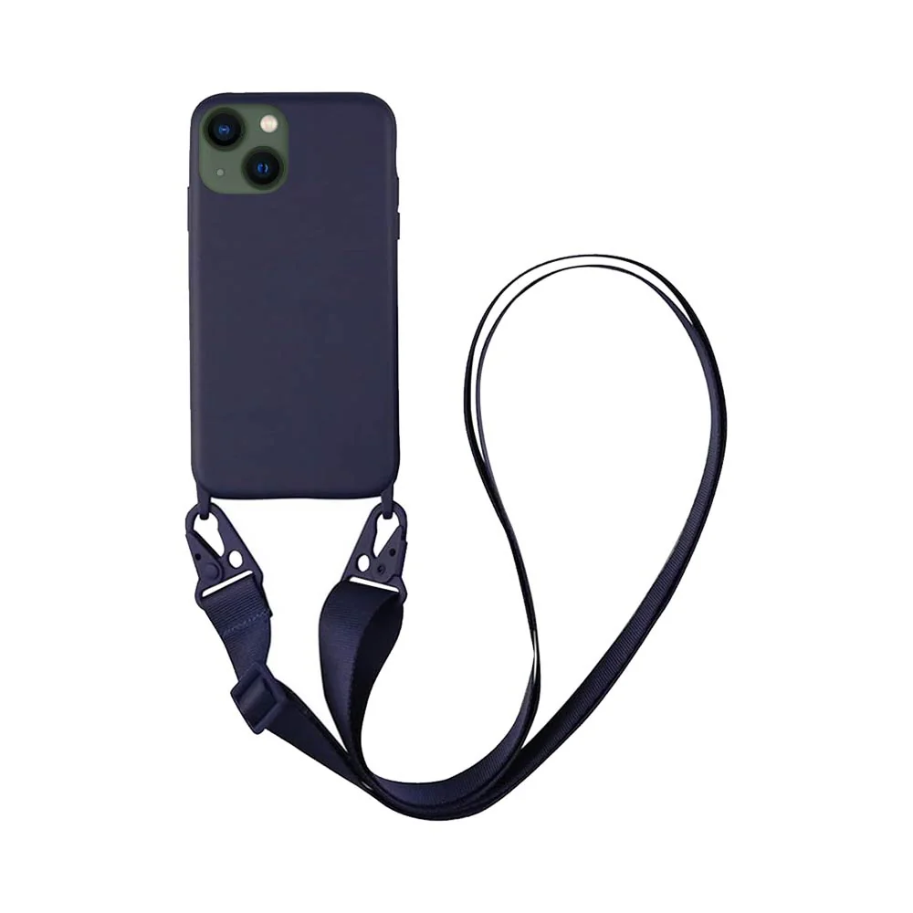 Coque Silicone avec Bandoulière Apple iPhone 13 (#5) Bleu Marine