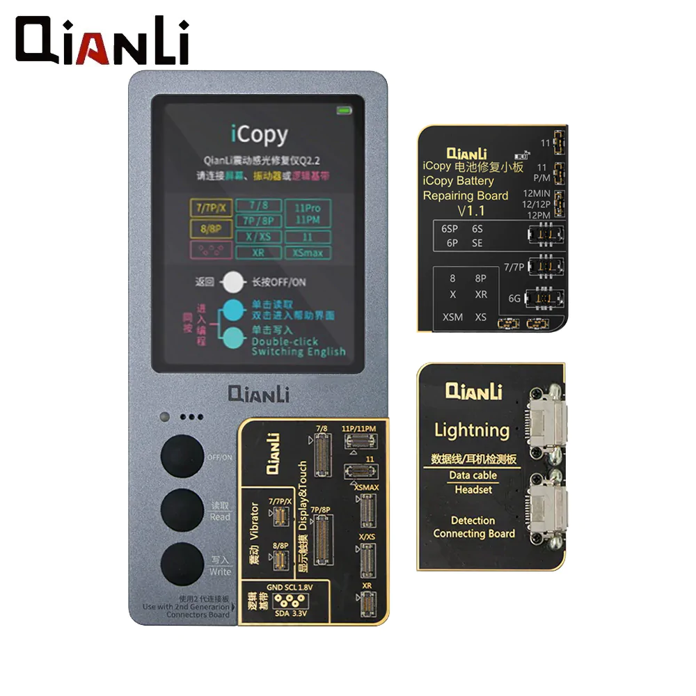 Programmeur QianLi iCopy Plus 2.2 avec 3 Cartes (Batterie iPhone 6-12 + Écran iPhone 7-11 + Lightning)