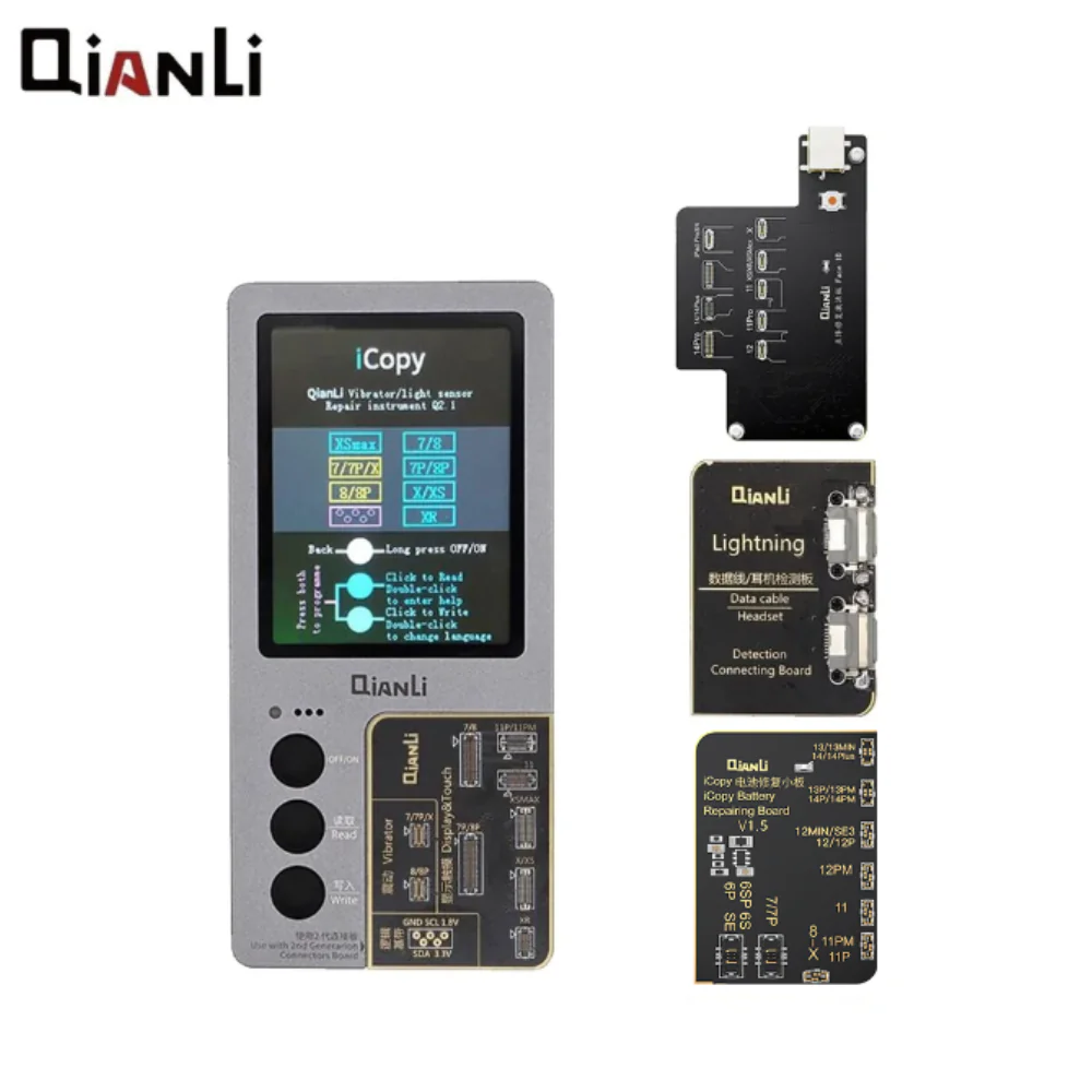 Programmeur QianLi iCopy Plus 2.2+ avec 4 Cartes (Face ID sans Soudure iPhone X à 14 + Batterie iPhone 6 à 14 + Écran iPhone 7 à 11 + Lightning)