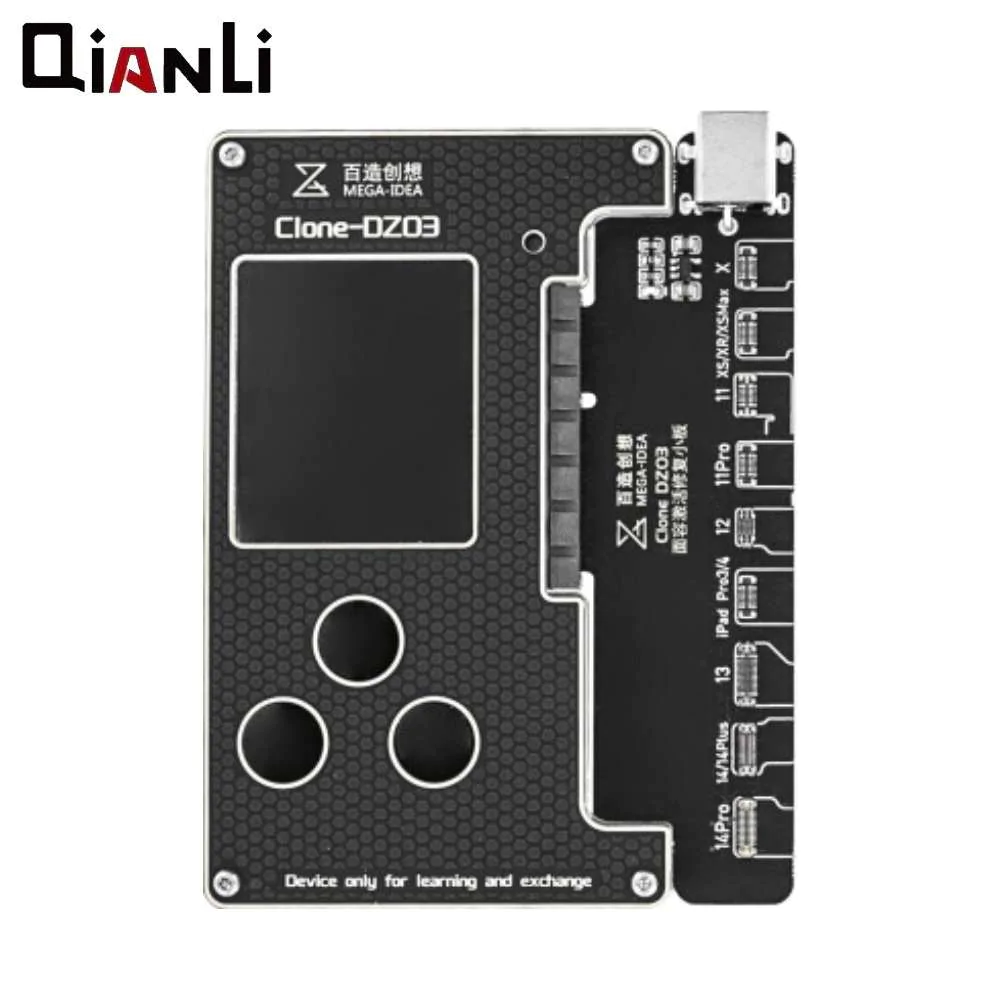 Programmeur QianLi MEGA-IDEA Clone-DZ03 + 2 Cartes (Face ID sans Soudure iPhone X à 14 Series + Batterie iPhone 8 à 14 Series)