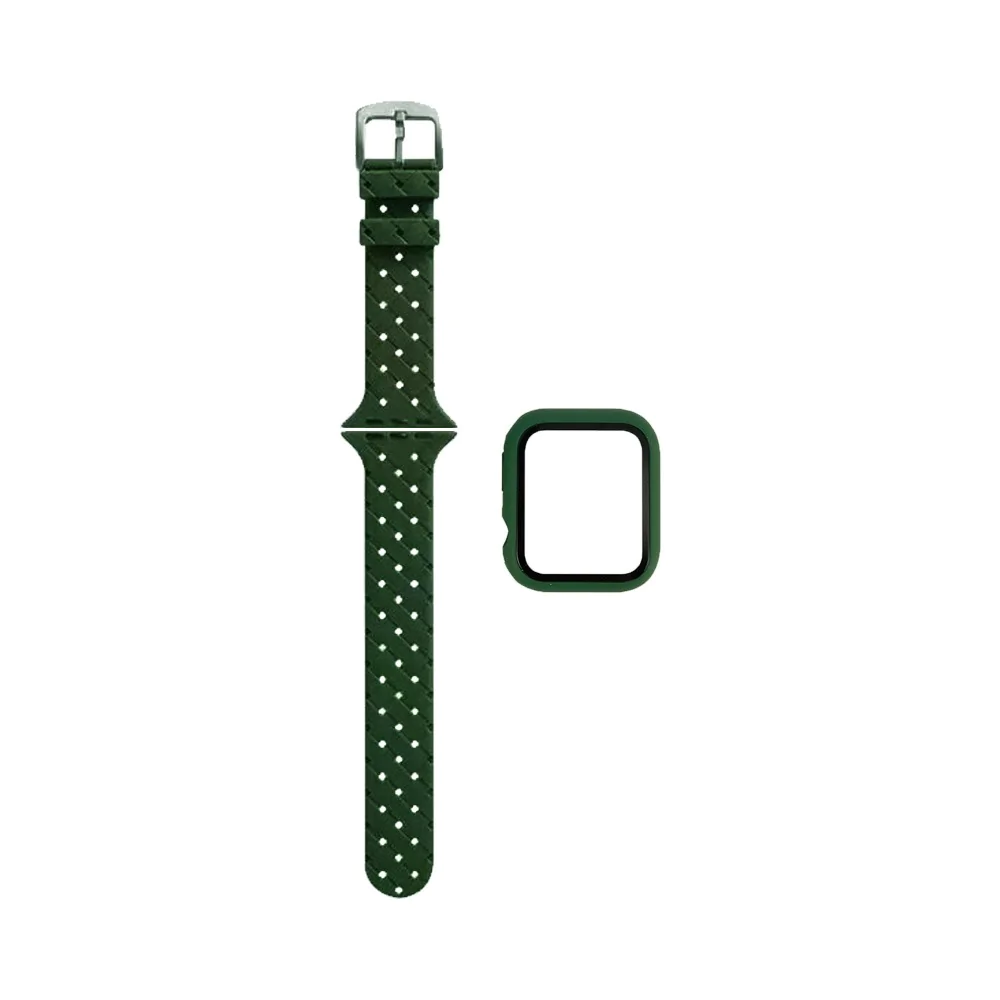 Protection Silicone pour Apple Watch 45mm avec Bracelet Boucle (6) Vert Militaire