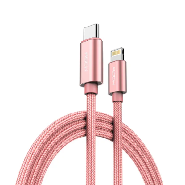 Câble Data Type-C vers Lightning Rock Charge Rapide 2.0 A 1m Rose Gold