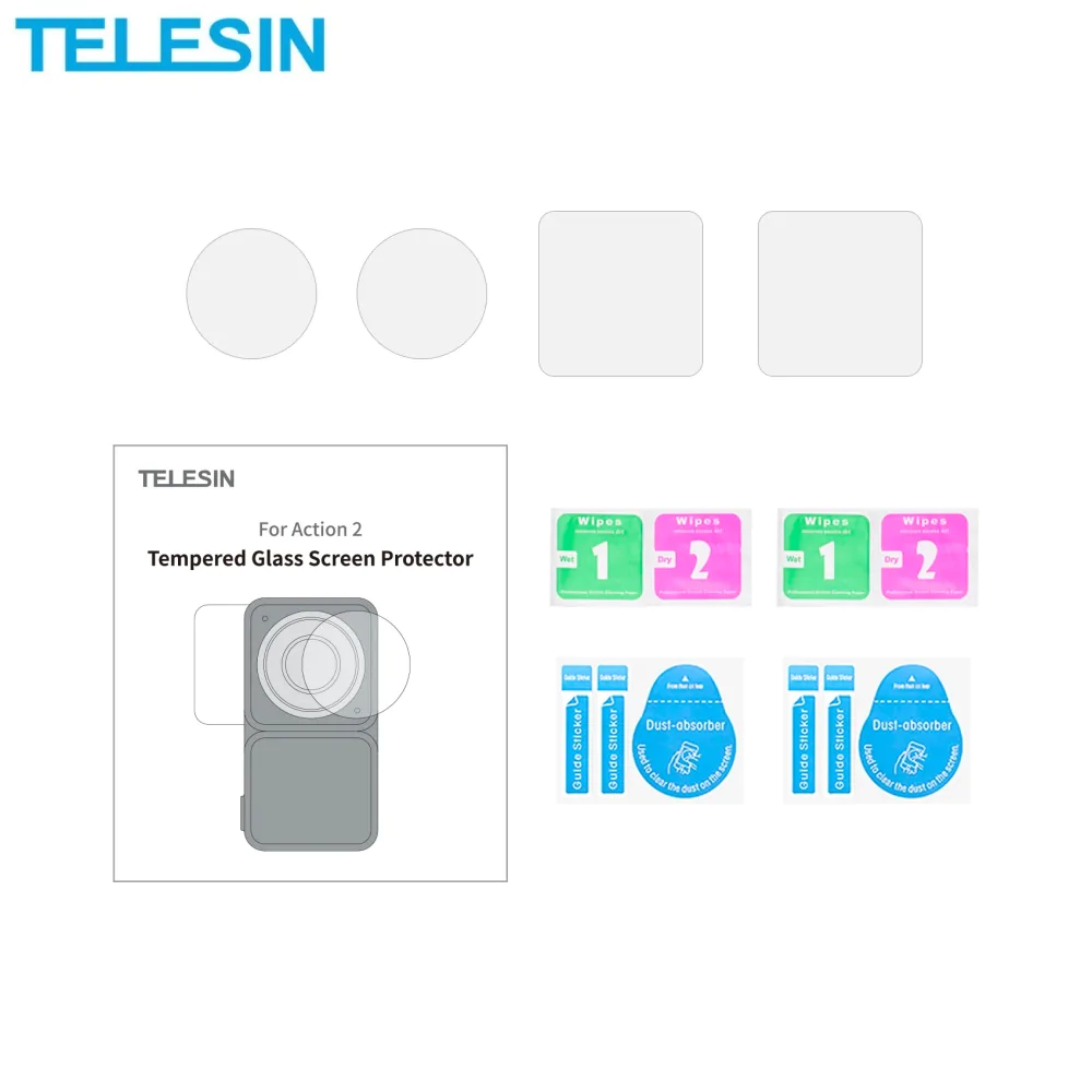 Verre Trempé Classique TELESIN OA-FLM-001 pour DJI Action 2 (2x Écran + 2x Lentille) Transparent