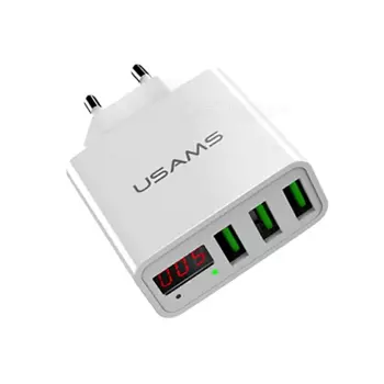 Chargeur Secteur Multi Usams US-CC035 Chargeur de voyage à affichage LED 3A (3x USB) Blanc