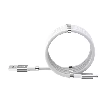Câble Data USB vers Lightning Rock RCB0797 Enroulable Magnétique 2A (1.80m) Blanc