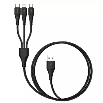 Câble Data Rock 3 en 1 Type C / Lightning/Micro USB Noir
