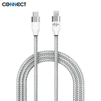 Câble Data Type-C vers Lightning CONNECT Nylon Tressé 1m Blanc