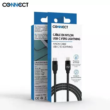 Câble Data Type-C vers Lightning CONNECT Nylon Tressé 1m Noir