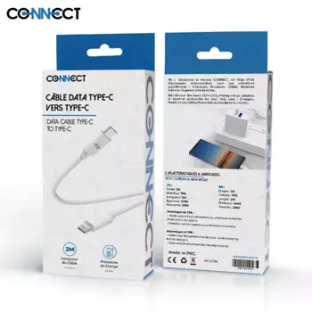 Câble Data Type-C vers Type-C CONNECT MC-CCB6 (2m) Blanc