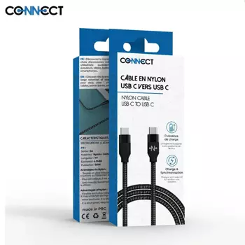 Câble Data Type-C vers Type-C CONNECT MC-CCN3 Nylon Tressé (1m) Noir