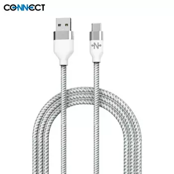 Câble Data USB vers Type-C CONNECT MC-CCB8 Nylon Tressé (2m) Blanc