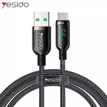 Câble Data USB vers Type-C Yesido CA85 Digital Display 66W (1,2m) Noir