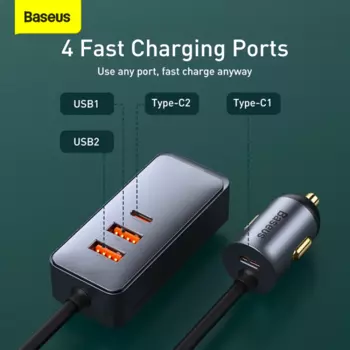 Chargeur Allume-Cigare Baseus CCBX-120C2 2x USB + 2x Type-C 120W CCBT-A0G (1.5m)