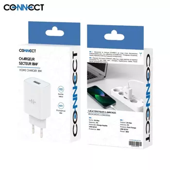Chargeur Secteur USB CONNECT MC-CBA18W Charge Rapide 18W QC3.0 Blanc