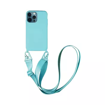 Coque Silicone avec Bandoulière Apple iPhone 12 Pro Max (#7) Bleu Clair