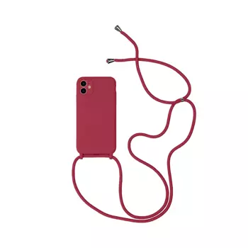 Coque Silicone avec Cordon Apple iPhone 12 (13) Rouge Pourpre