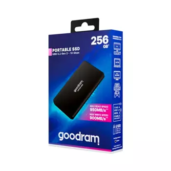 Disque Dur Externe Goodram HX100 256GB SSD + Câble + Adaptateur USB-A / Type-C (SSDPR-HX100-256) Noir
