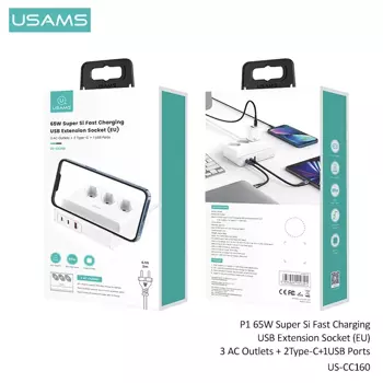 Multiprise USB Usams US-CC160 Charge Rapide 65W (3x Secteur + 2x USB-C + USB-A) (EU)