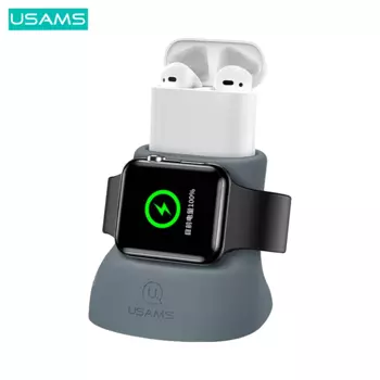 Support Silicone Usams US-ZJ051 pour Pad de Charge Apple Watch & AirPods Gris