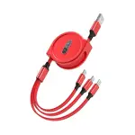 Câble Data Multi Rétractable USB vers Type-C + microUSB + Lightning Rouge