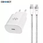 Chargeur Secteur Type-C CONNECT Charge Rapide 25W avec Câble Nylon Tressé Type-C vers Lightning (1m) Blanc