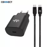 Chargeur Secteur Type-C CONNECT Charge Rapide 25W avec Câble Nylon Tressé Type-C vers Type-C (1m) Noir